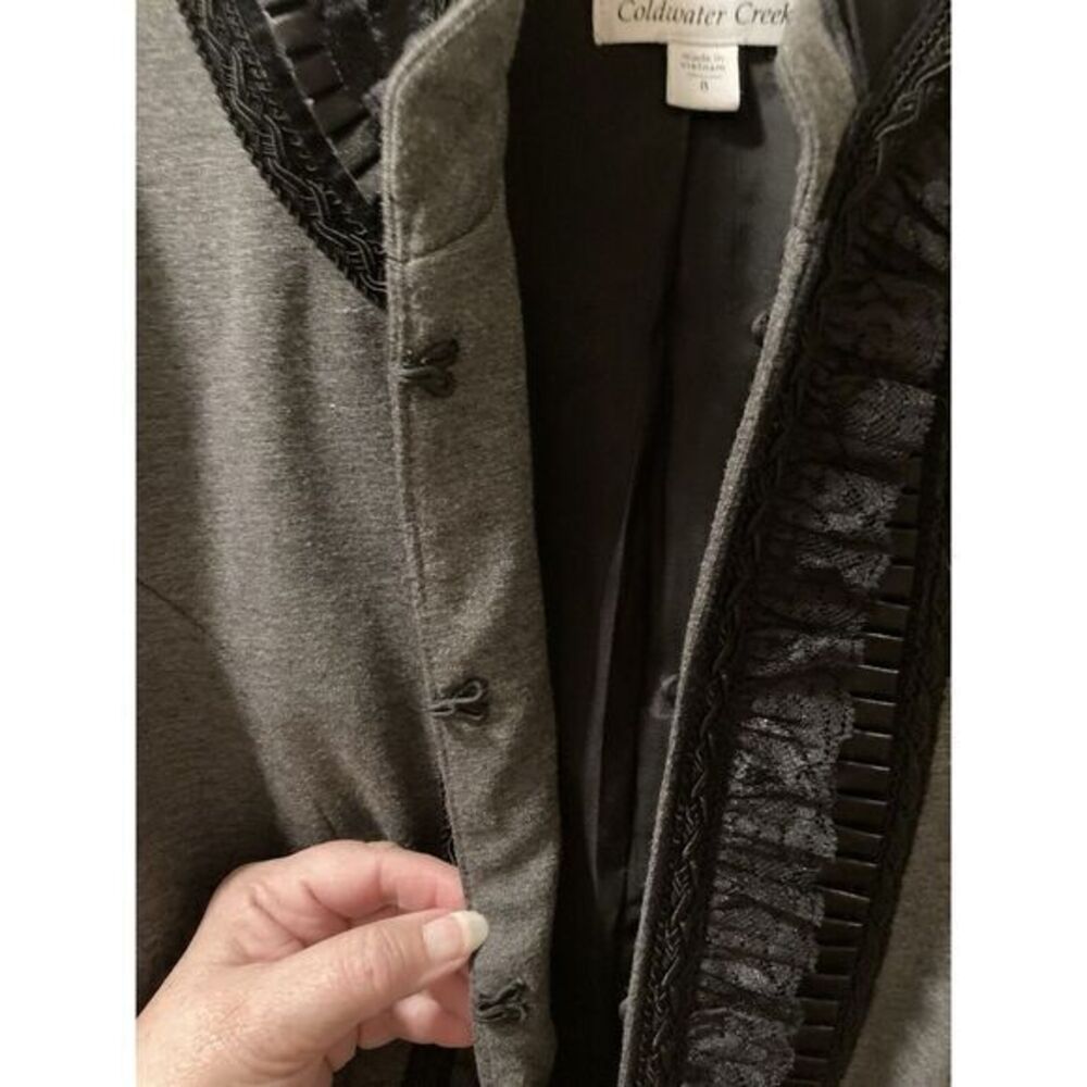 Coldwater Creek Gray Blazer Jacket Sz 8 Black Lace Ruffles Goth Dark Academia - Picture 6 of 10
